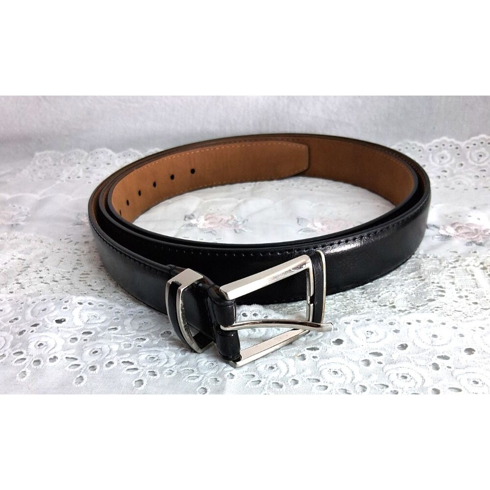 Genuine Leather 58" Buckle Classic Belt Single Prong Silver Closure